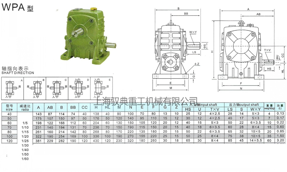 WPA40/50/60/70/80/100/120減速機型號尺寸