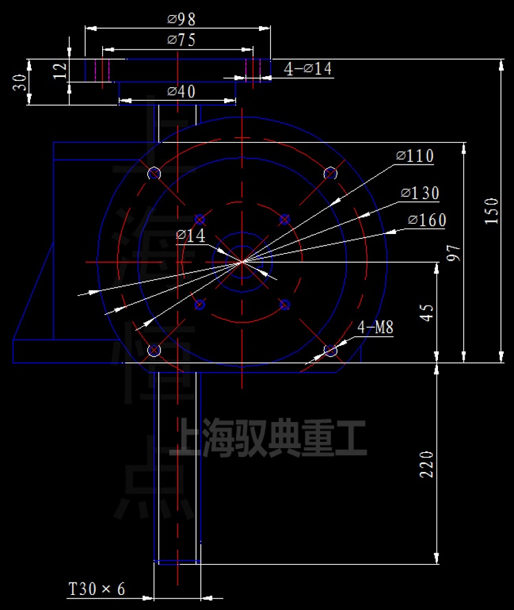 絲桿升降機SWLD2.5-1A-II法蘭型CAD圖紙